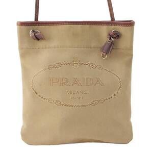 Prada Logo Jacquard Leather Shoulder Bag Brown